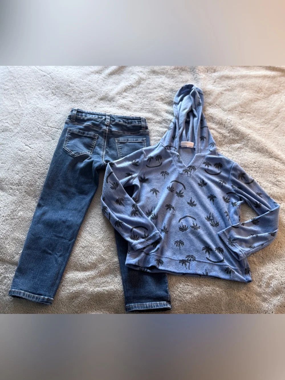 Cat & Jack Blue Palm-Print Hoodie and Dark Blue Jeans Kids Matching Set